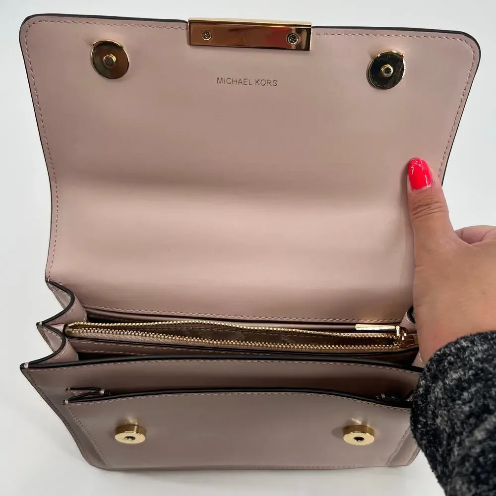 Michael Kors Jade Light Pink Smooth Leather Shoulder Bag & wallet gold hardware